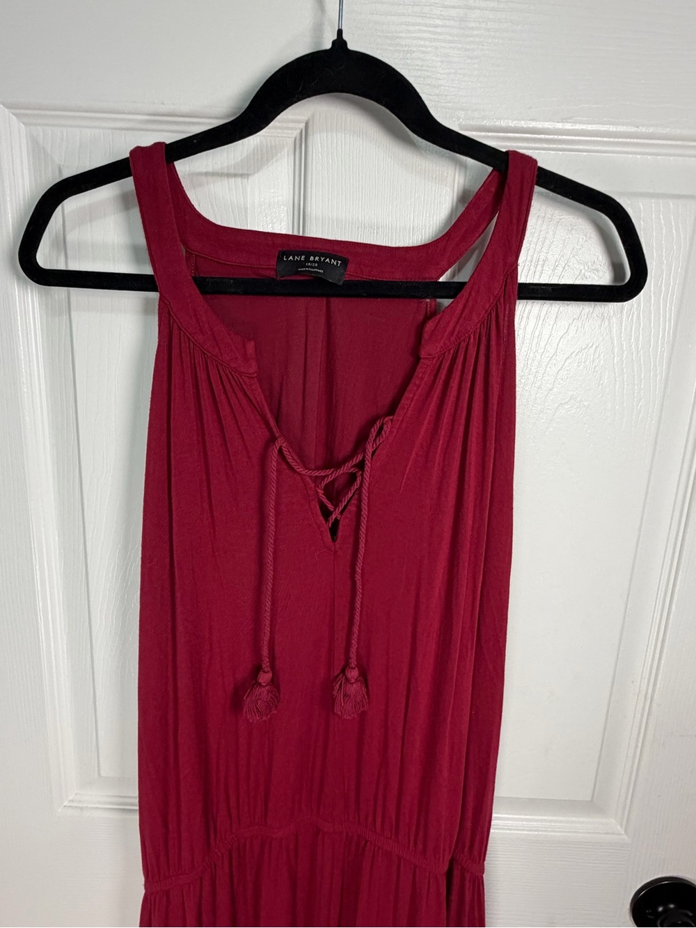 Women's Sleeveless Red Maxi Dress with V Neck and Tassel Tie - Lane Bryant - Picture 2 of 6